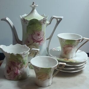 c1888-1910 RS Prussia Childrens Porcelain TEAPOT, 2 CUPS w/4 SAUCERS + CREAMER
